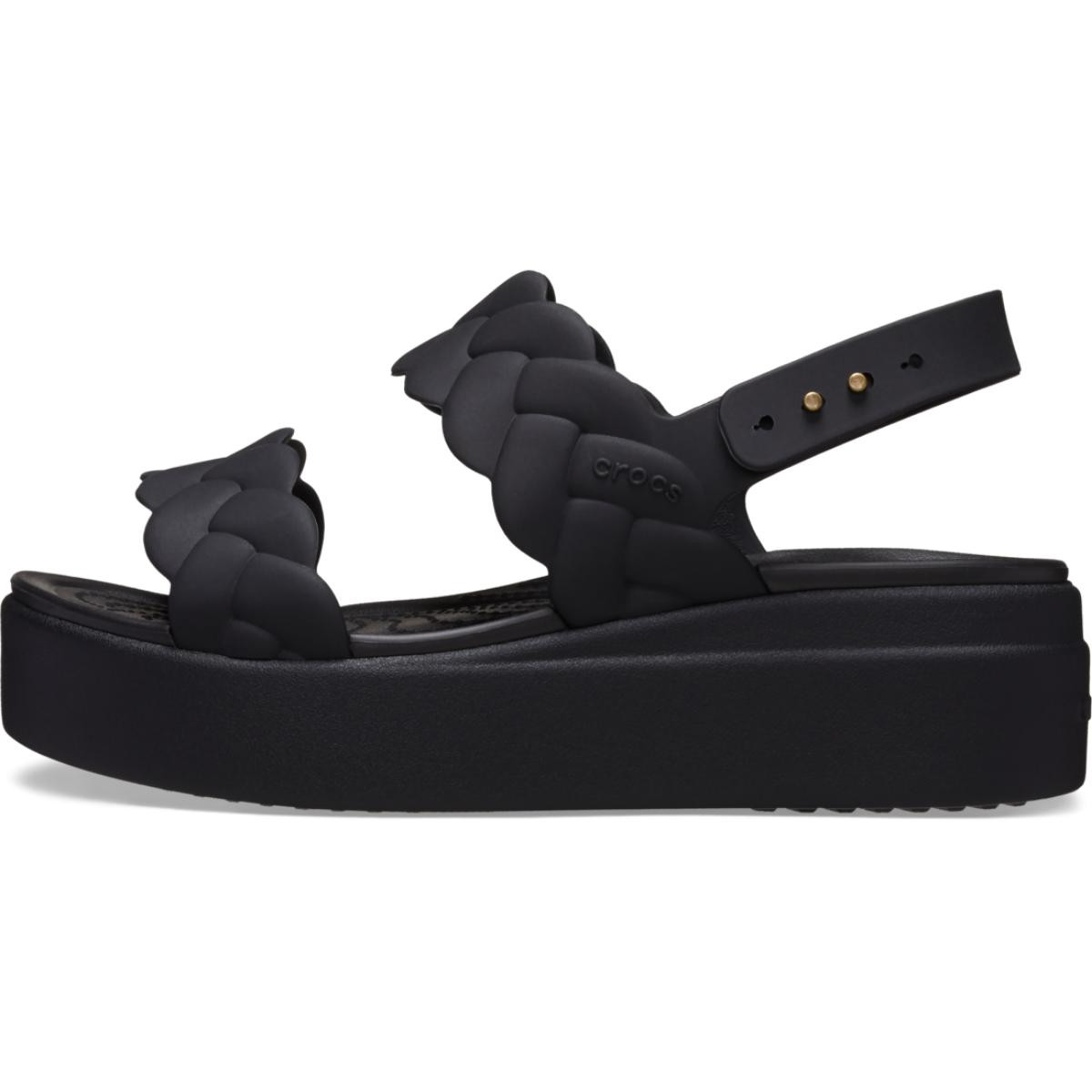 Sandale Crocs Brooklyn Woven Low Wedge Negru - Black/Black - 2 | YEO