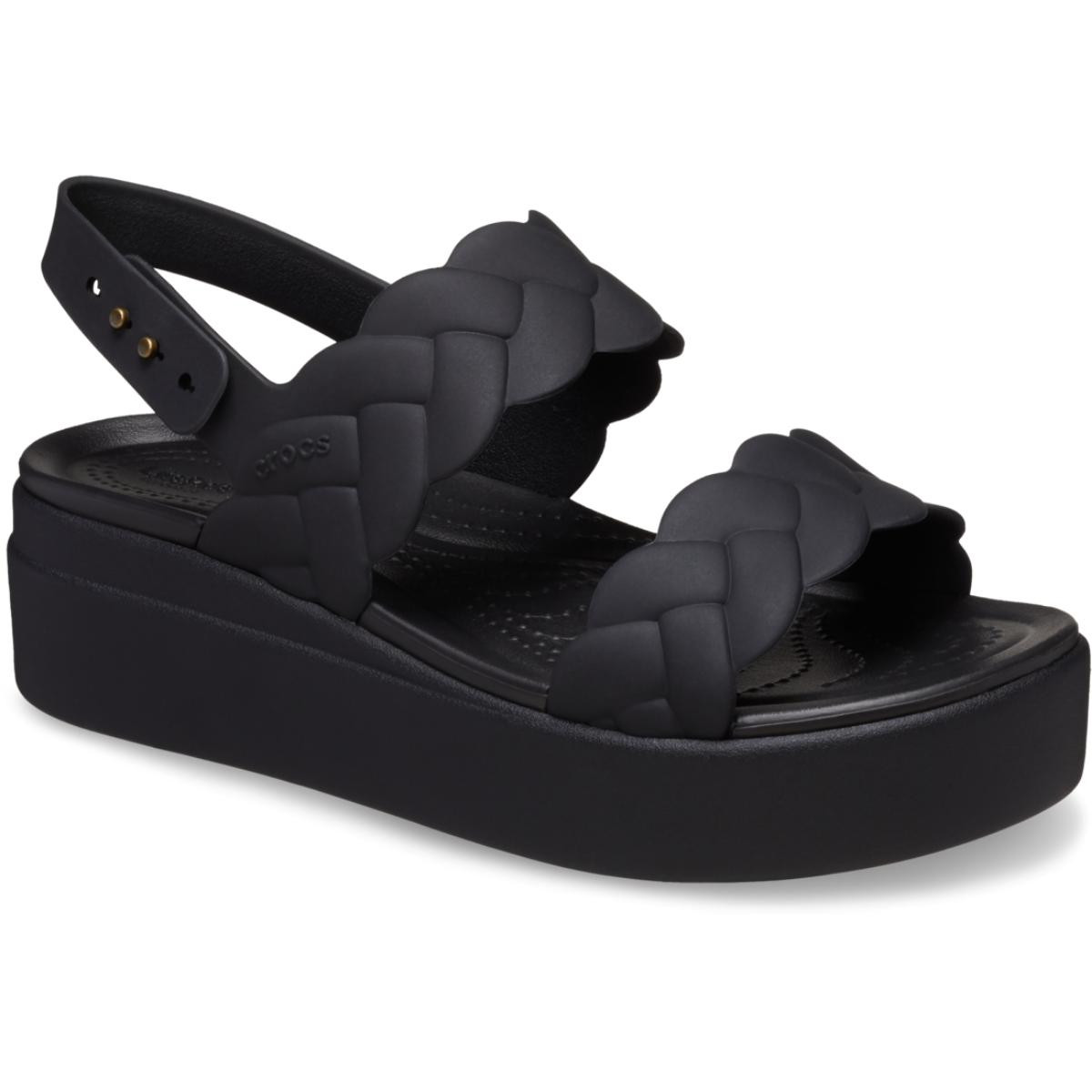 Sandale Crocs Brooklyn Woven Low Wedge Negru - Black/Black - 1 | YEO