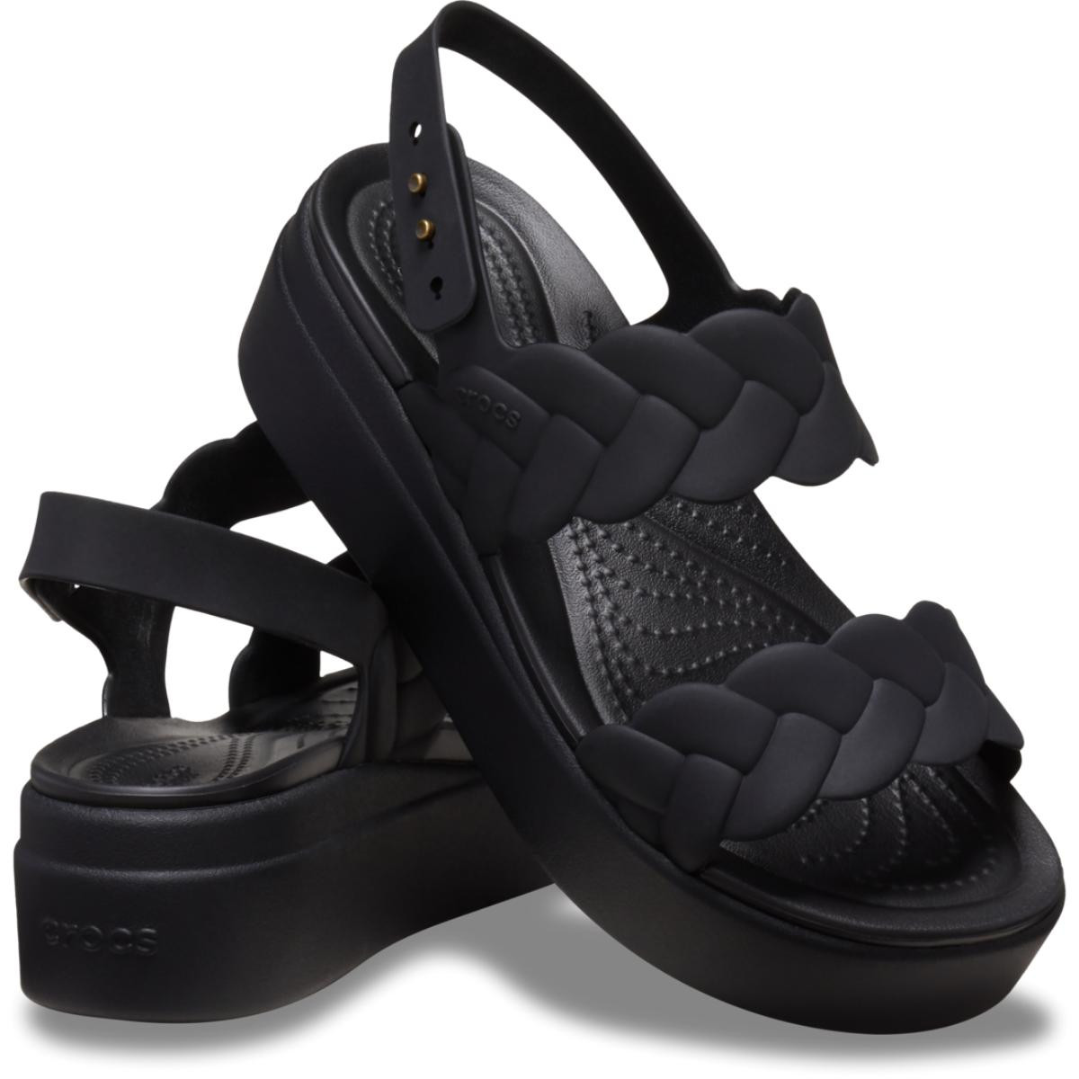 Sandale Crocs Brooklyn Woven Low Wedge Negru - Black/Black - 3 | YEO