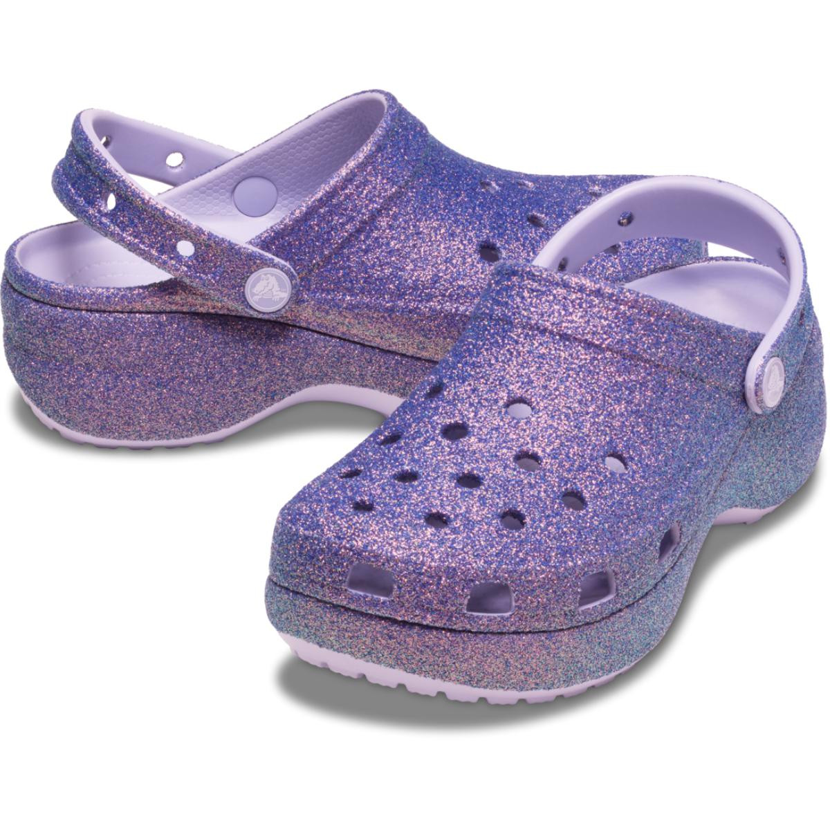 Saboti Crocs Classic Platform Iridescent Glitter Clog Mov - Purple Moon - 3 | YEO