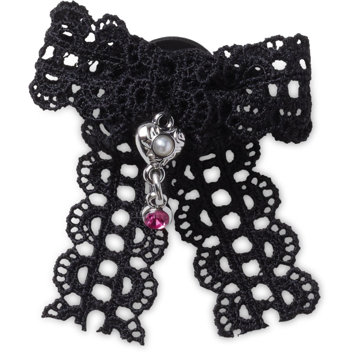 Jibbitz Crocs Black Lace Bow Silver Heart