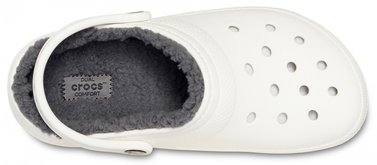 Saboti Crocs Classic Lined Clog Alb - White/Grey