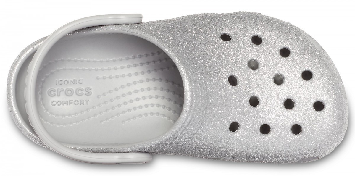 Saboti Crocs Kids\' Classic Glitter Clog Argintiu - Silver - 3 | YEO
