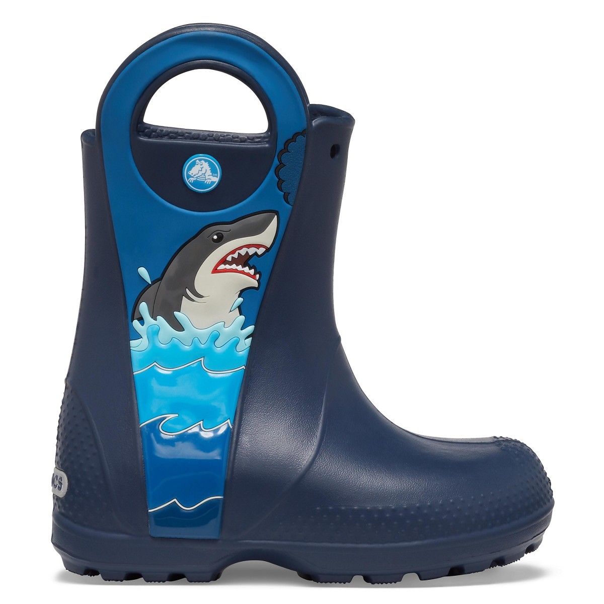 Cizme Crocs Boys\' Crocs Fun Lab Shark Patch Rain Boot Albastru - Navy