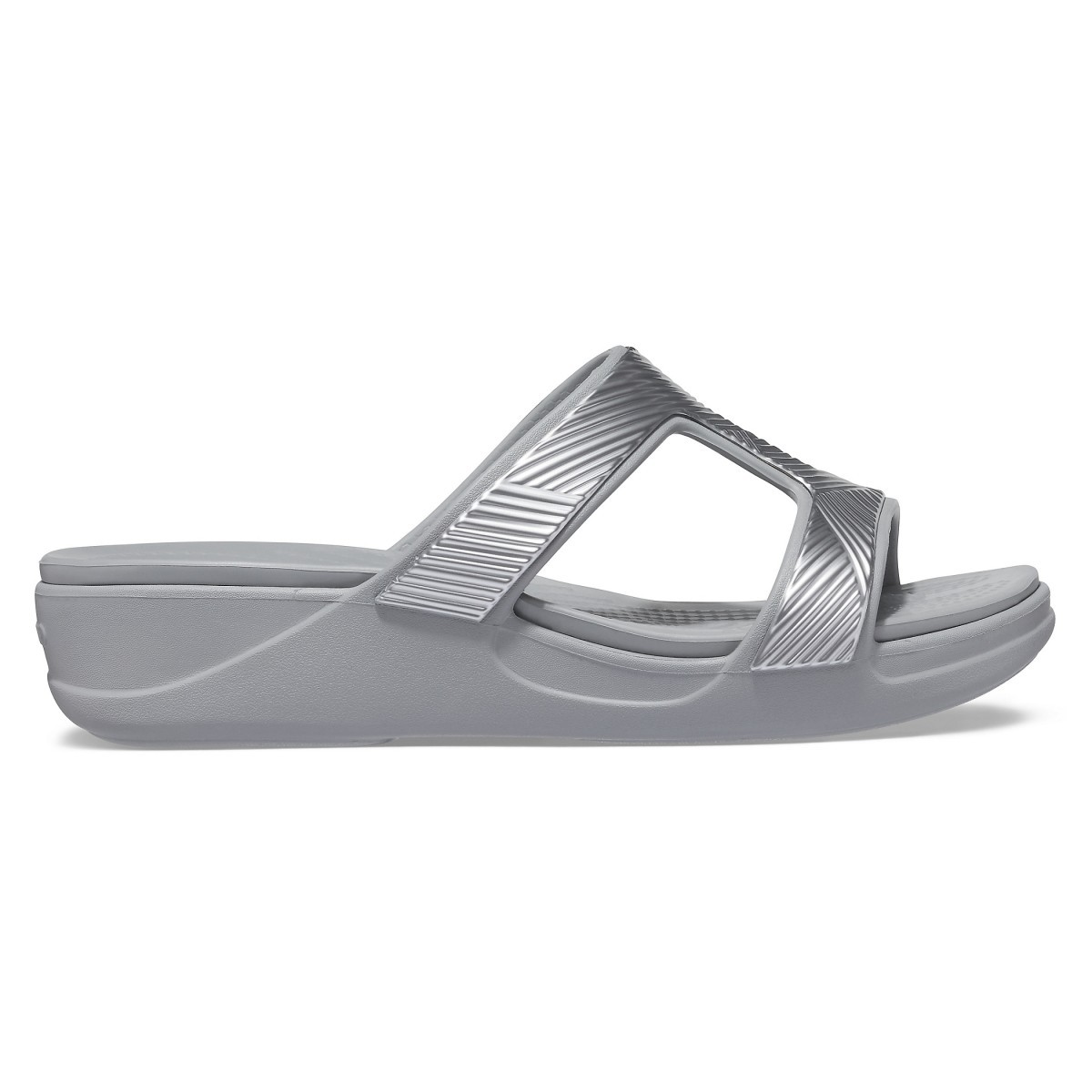 Papuci Crocs Monterey Metallic Slip-On Wedge Gri – Light Grey Crocs imagine 2022