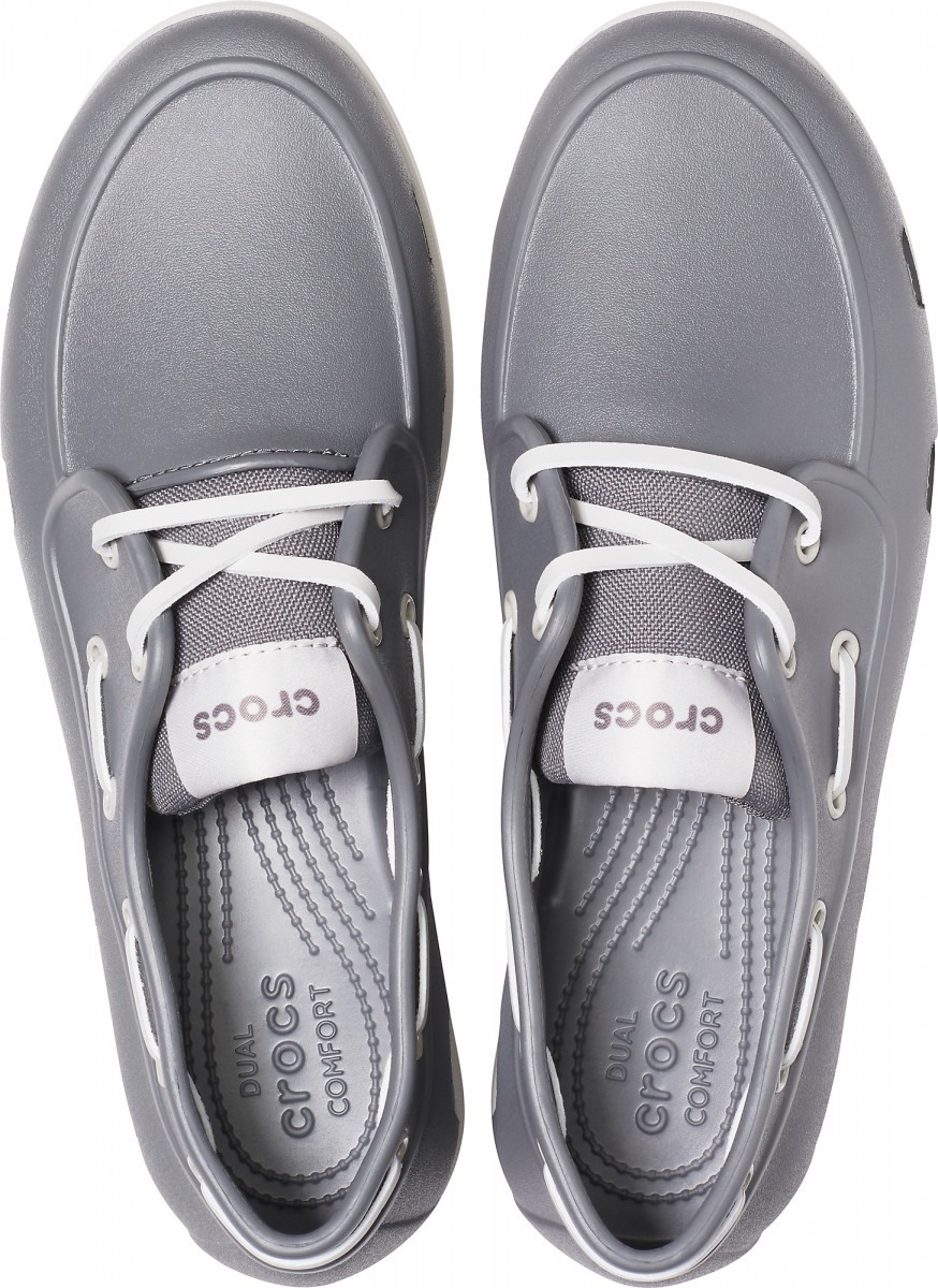 Pantofi Crocs Men\'s Classic Boat Shoe Gri - Slate Grey/Pearl White - 2 | YEO